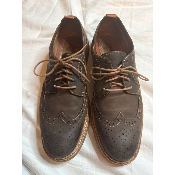 J&M 1850 Mens Brown Leather Wingtip Brogue Oxford Dress Shoes Size 9.5